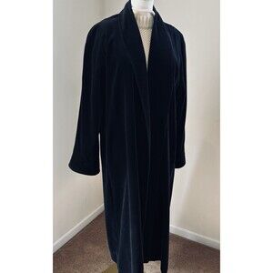 Vintage Black Velvet Long Evening Coat | Opera Style Swing | L/XL | 49” Length